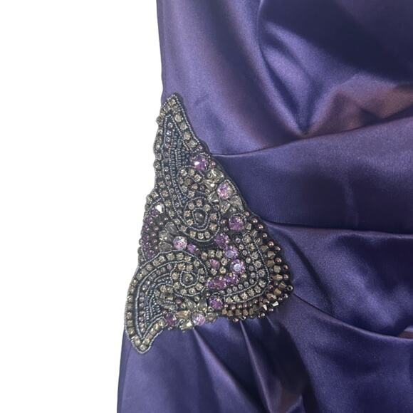Eliza J Purple Satin One Shoulder Rhinestone Waist Cocktail Dress Women Sz 8 - Picture 5 of 11